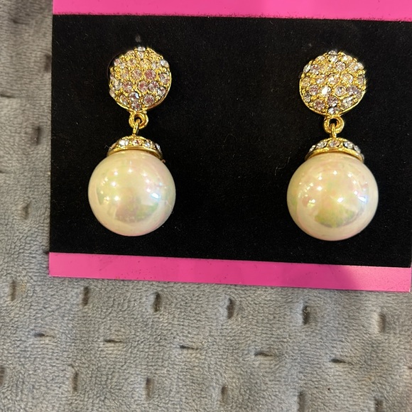 Pave Crystal Top and Iridescent Round Pearl Drop Earrings-boutique - Picture 2 of 11